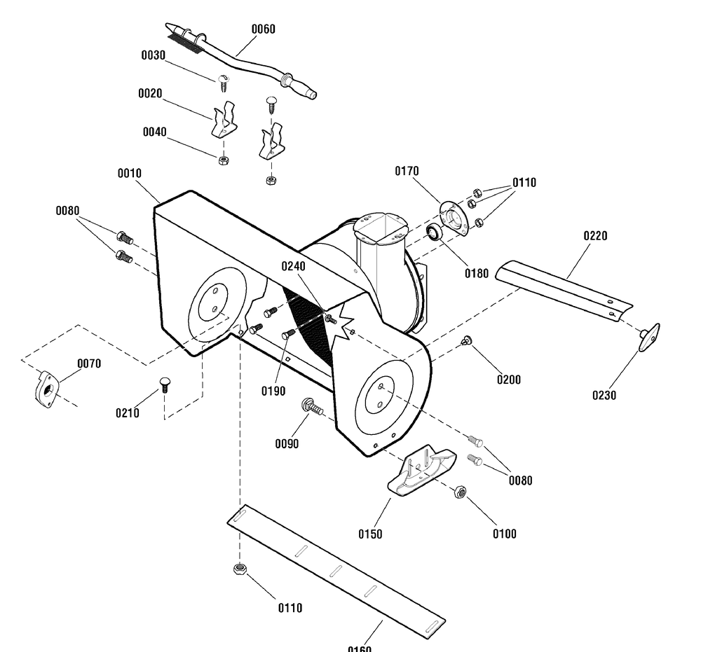 Auger Housing Group Diagram and Parts List for 1696026 2011 Briggs and Stratton Snow Blower